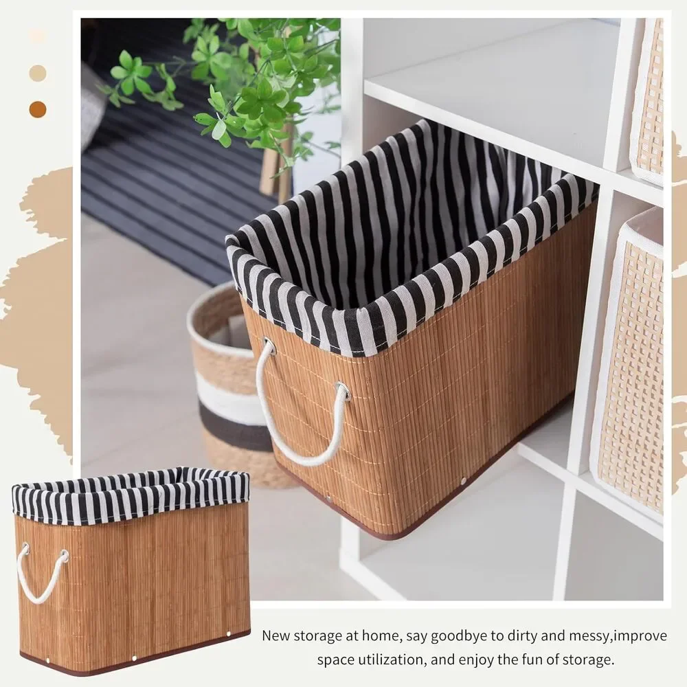 2PCS Bamboo Storage Basket Fabric Lined Under Desk Organizer